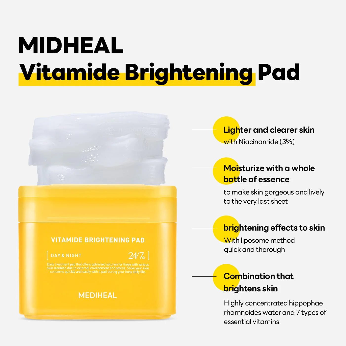 Mediheal Vitamide Brightening Pad 100 pcs – Vitamin - Infused Pads for Radiant, Even Skin Tone - Korean Beauty KR