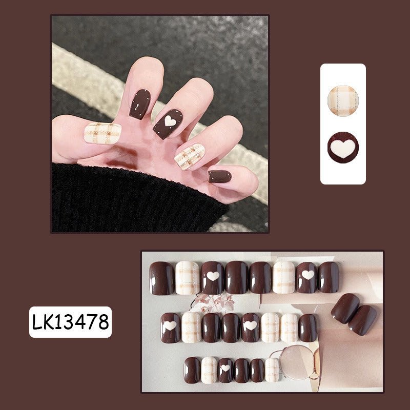 Brown Golden Press - On Nails | Glue On Nails for Women Gift | Nail Kit with Glue - Korean Beauty KR