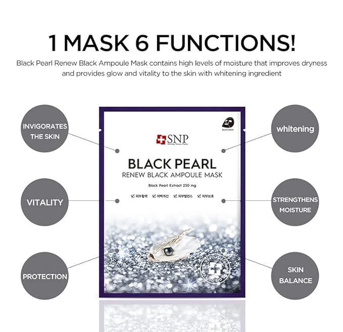SNP Black Pearl Renew Black Ampoule Mask 1pc – Nourishing & Brightening Ampoule Mask for Radiant, Revitalized Skin*1pc - Korean Beauty KR
