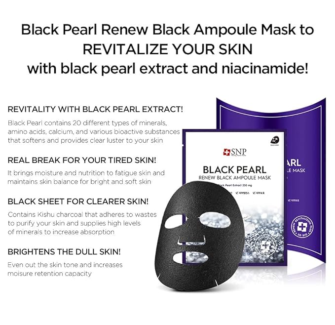 SNP Black Pearl Renew Black Ampoule Mask 1pc – Nourishing & Brightening Ampoule Mask for Radiant, Revitalized Skin*1pc - Korean Beauty KR