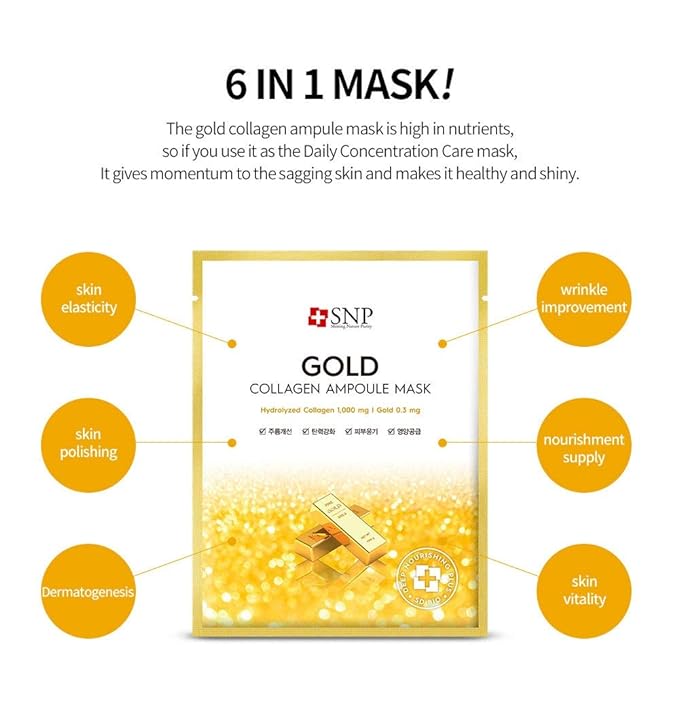 SNP Gold Collagen Ampoule Mask 25ml*1ea – Anti - Aging & Hydrating Mask for Firm, Radiant Skin*1ea - Korean Beauty KR