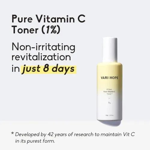 VARI:HOPE 8 Days Pure Vitamin C Toner Plus 100g – Brightening & Hydrating Toner for Glowing Skin - Korean Beauty KR