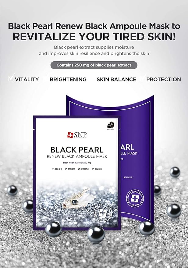 SNP Black Pearl Renew Black Ampoule Mask 1pc – Nourishing & Brightening Ampoule Mask for Radiant, Revitalized Skin*1pc - Korean Beauty KR