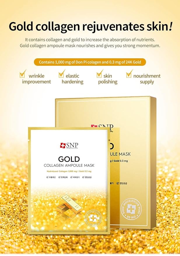 SNP Gold Collagen Ampoule Mask 25ml*1ea – Anti - Aging & Hydrating Mask for Firm, Radiant Skin*1ea - Korean Beauty KR