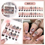Diamond Press on Nails Glue on Kit for Women | Nail Glue & Tools Long Coffin Acrylic Nails Glossy 3D Bling Wedding Party Nails, Reusable Instant Manicure Full Cover Tips CQ