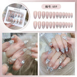 Diamond Press on Nails Glue on Kit for Women | Nail Glue & Tools Long Coffin Acrylic Nails Glossy 3D Bling Wedding Party Nails, Reusable Instant Manicure Full Cover Tips CQ