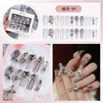 Diamond Press on Nails Glue on Kit for Women | Nail Glue & Tools Long Coffin Acrylic Nails Glossy 3D Bling Wedding Party Nails, Reusable Instant Manicure Full Cover Tips CQ