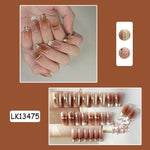 Brown Golden Press - On Nails | Glue On Nails for Women Gift | Nail Kit with Glue - Korean Beauty KR