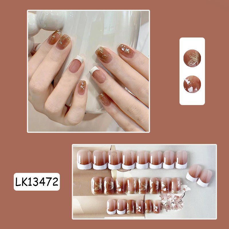 Brown Golden Press - On Nails | Glue On Nails for Women Gift | Nail Kit with Glue - Korean Beauty KR