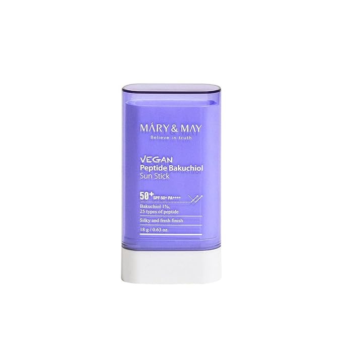 Mary&May Vegan Peptide Bakuchiol Sun Stick SPF50+ PA++++ 18g – Vegan Sunscreen Stick with Peptide & Bakuchiol for High UV Protection and Anti - Aging - Korean Beauty KR