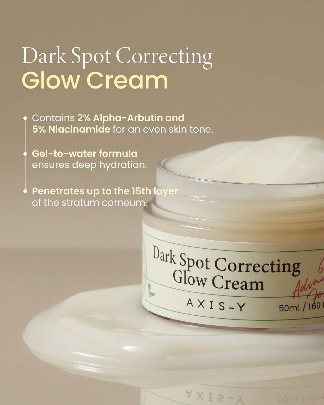 Axis - y Dark Spot Correcting Glow Cream 50ml – Brightening & Repairing Cream for Even Skin Tone - Korean Beauty KR