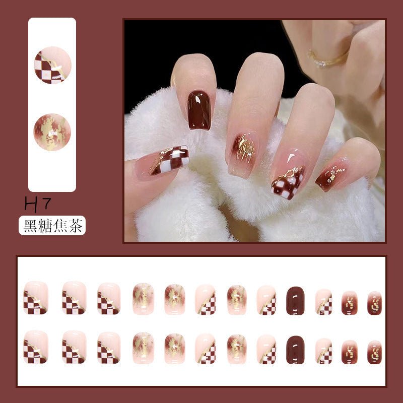 Brown Golden Press - On Nails | Glue On Nails for Women Gift | Nail Kit with Glue - Korean Beauty KR