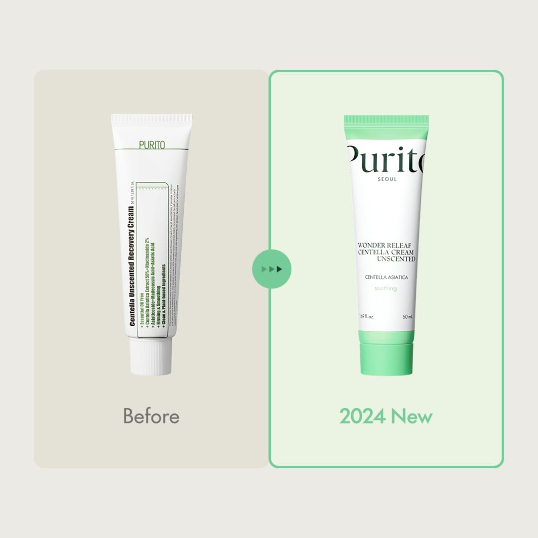 PURITO SEOUL Wonder Releaf Centella Cream Unscented 50ml – Soothing & Hydrating Cream for Sensitive, Irritated Skin - Korean Beauty KR