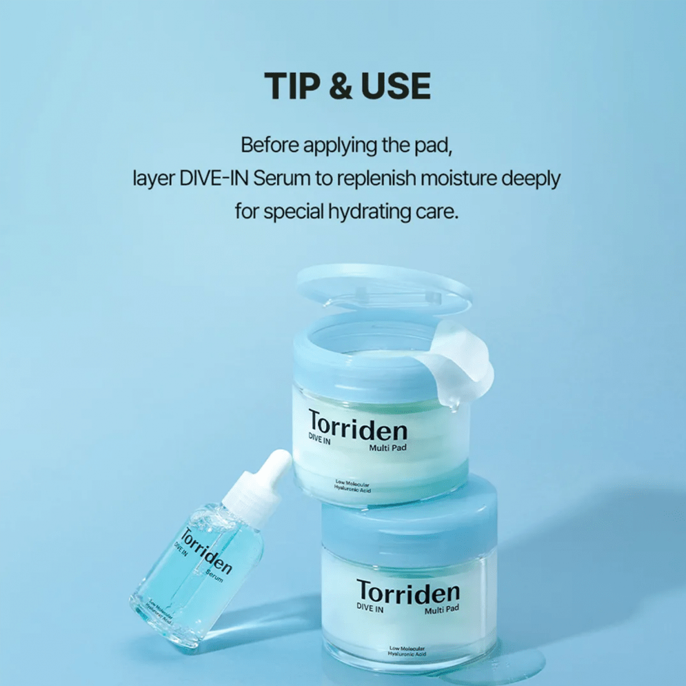 Torriden DIVE - IN Low Molecule Hyaluronic Acid Multi Pad 80ea – Hydrating & Rejuvenating Pads for Soft, Plump Skin - Korean Beauty KR
