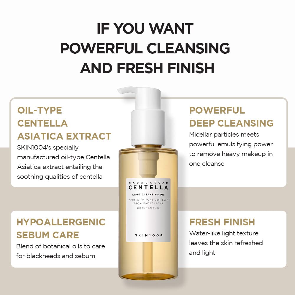 SKIN1004 Madagascar Centella Light Cleansing Oil – Gentle & Hydrating Oil Cleanser for Sensitive, Clean Skin - Korean Beauty KR