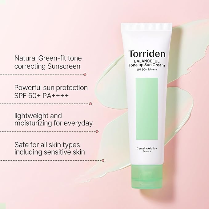 Torriden BALANCEFUL Cica Tone - up Sun Cream 60ml – Soothing Sunscreen with Tone - Up Effect for Glowing, Protected Skin - Korean Beauty KR