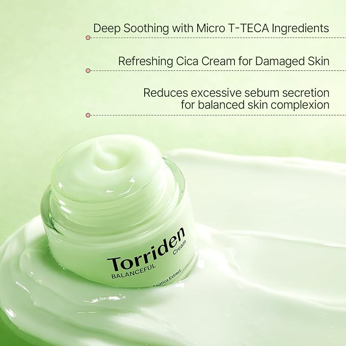 Torriden BALANCEFUL Cica Cream 80ml – Soothing & Moisturizing Cream for Sensitive, Calm Skin" - Korean Beauty KR
