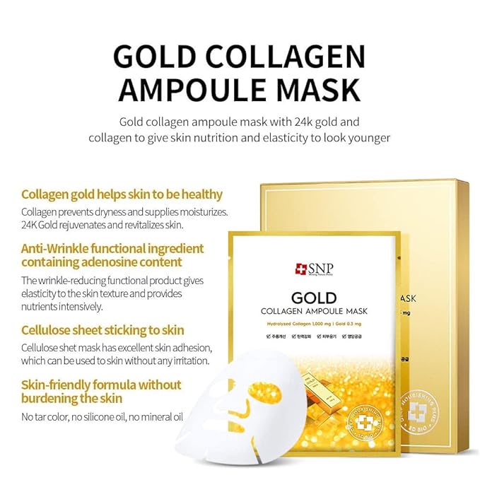 SNP Gold Collagen Ampoule Mask 25ml*1ea – Anti - Aging & Hydrating Mask for Firm, Radiant Skin*1ea - Korean Beauty KR