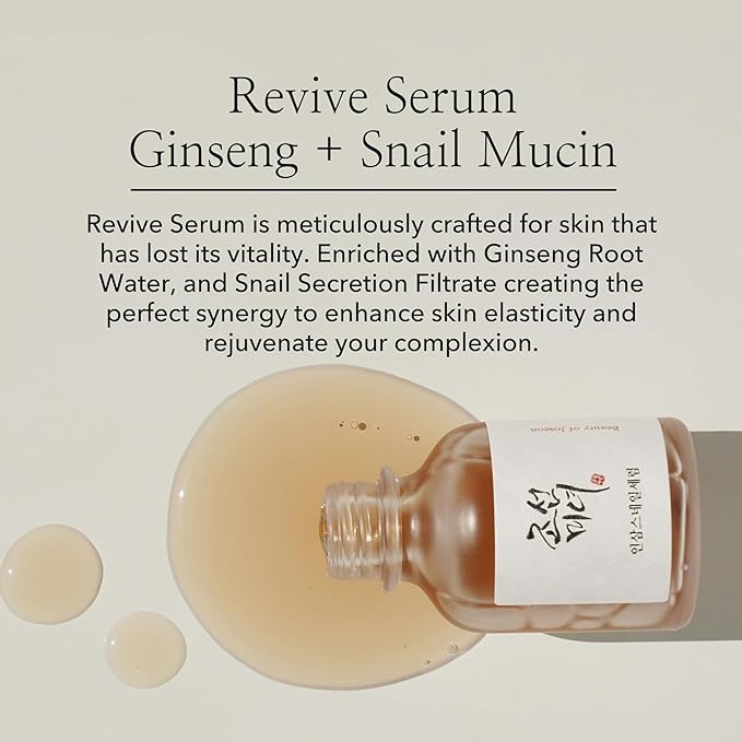 Beauty of Joseon Revive Serum Ginseng + Snail Mucin 30ml – Anti - Aging & Hydrating Serum for Glowing, Youthful Skin - Korean Beauty KR