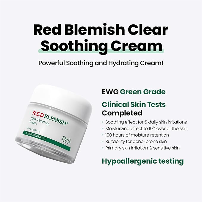 Dr.G Red Blemish Clear Soothing Cream 70ml – Calming & Hydrating Cream - Korean Beauty KR