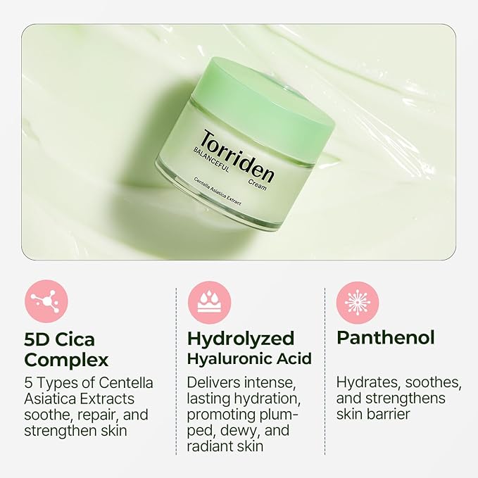 Torriden BALANCEFUL Cica Cream 80ml – Soothing & Moisturizing Cream for Sensitive, Calm Skin" - Korean Beauty KR