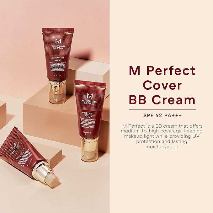 Missha M Perfect Cover BB Cream SPF 42 PA+++ 50ml – Full Coverage BB Cream with Sun Protection for Smooth, Flawless Skin - Korean Beauty KR