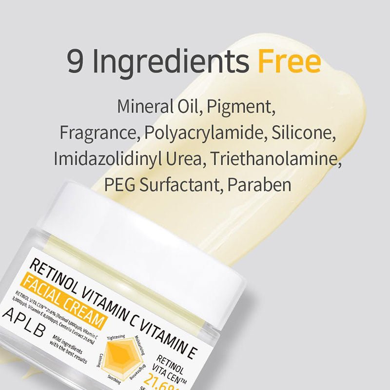 APLB Retinol Vitamin C Vitamin E Facial Cream 55ml – Anti - Aging, Brightening & Nourishing Skincare for Youthful Glow - Korean Beauty KR