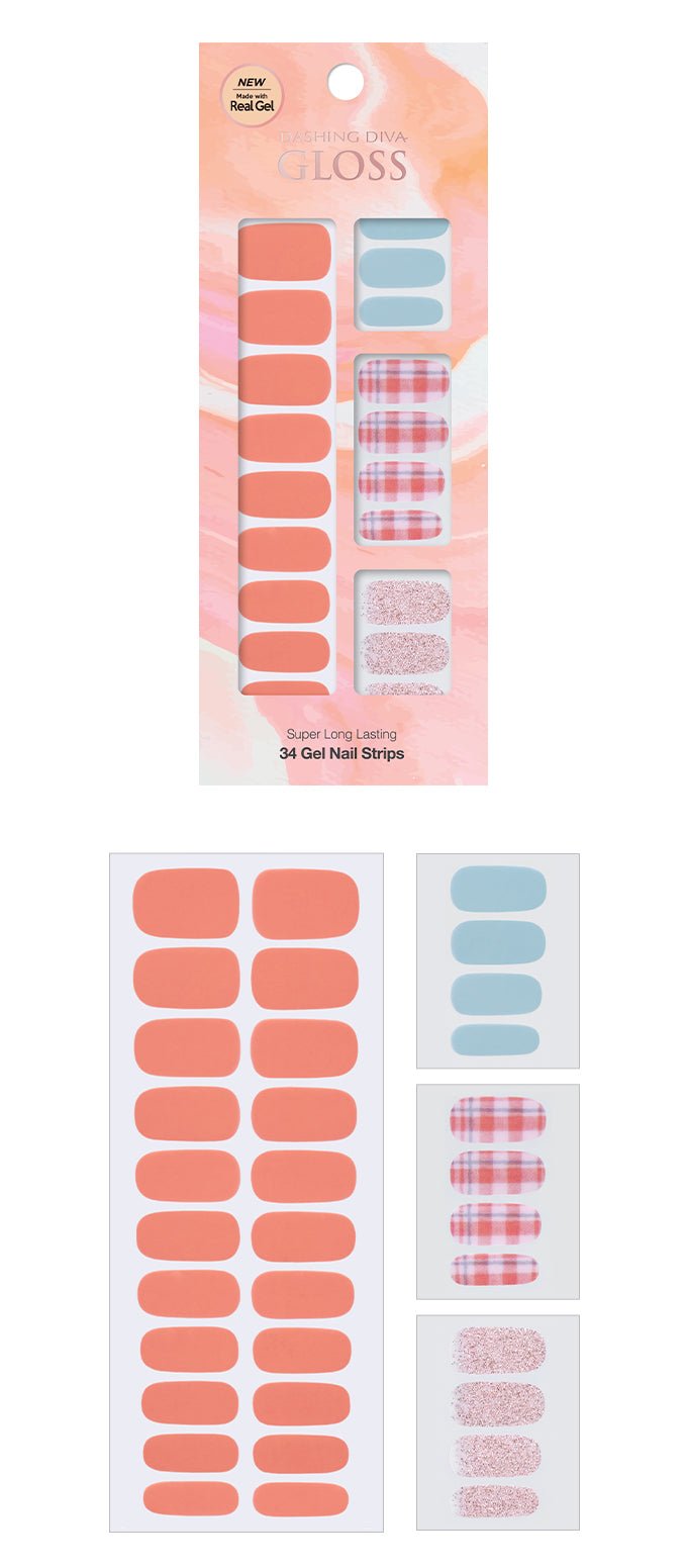 KoreanBeauty Press On Gel Nail Strips Without Glue , Gloss Strips/ Gel Nail Strips (Asian Type) - Beige Tweed - Korean Beauty KR