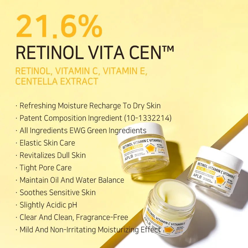 APLB Retinol Vitamin C Vitamin E Facial Cream 55ml – Anti - Aging, Brightening & Nourishing Skincare for Youthful Glow - Korean Beauty KR