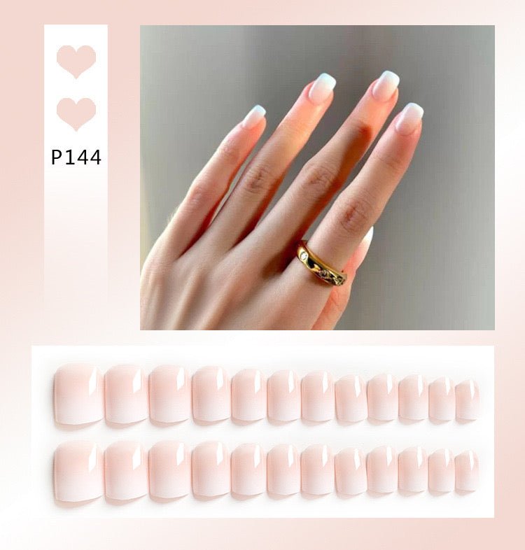 Minimalist Press on Nails Glue on Kit for Women | Nail Glue & Tools Short Square Natural False Nails, Simple Elegant Nude Beige Acrylic Nails for Everyday Wear CQ