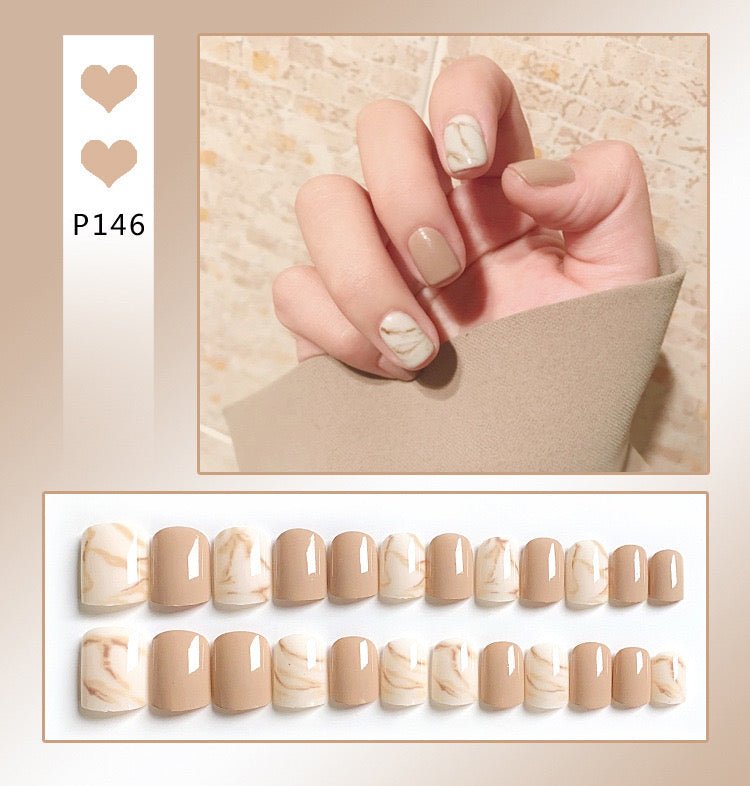 Minimalist Press on Nails Glue on Kit for Women | Nail Glue & Tools Short Square Natural False Nails, Simple Elegant Nude Beige Acrylic Nails for Everyday Wear CQ