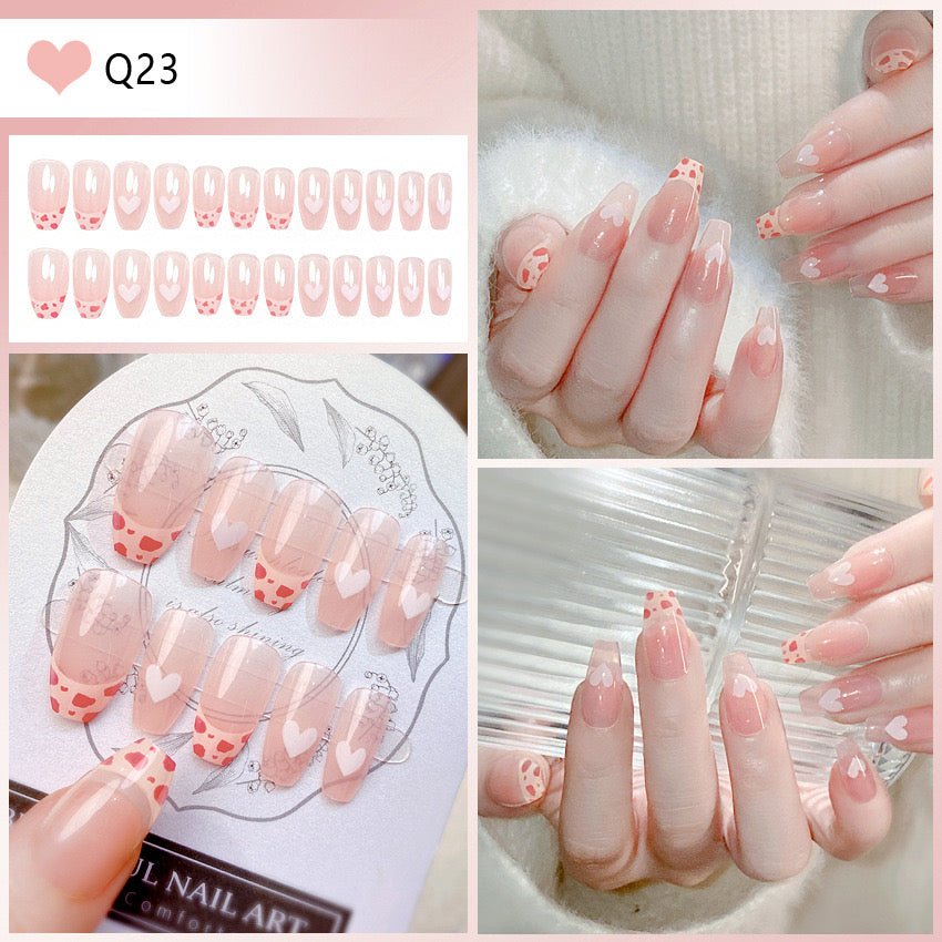 Colorful Press on Nails Glue on Kit for Women | Nail Glue & Tools Colorful Cute False Nails with Smiley Face & Heart Design, Bright Neon Glitter Nails for Summer Party, Kawaii Nail Art Set with Glue CQ