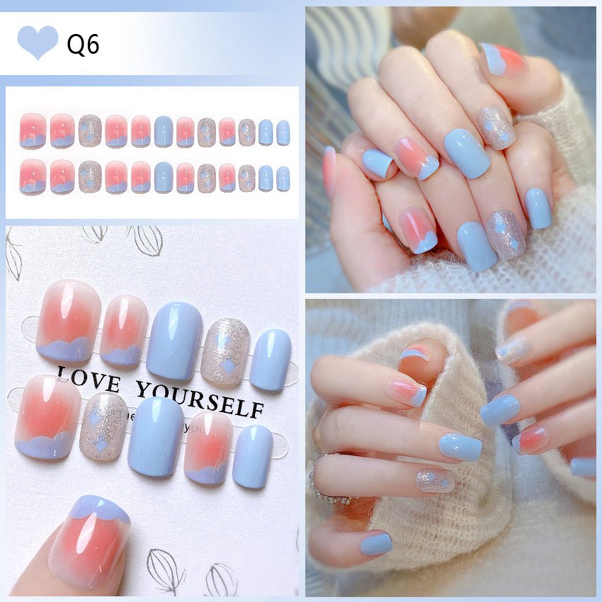 Colorful Press on Nails Glue on Kit for Women | Nail Glue & Tools Colorful Cute False Nails with Smiley Face & Heart Design, Bright Neon Glitter Nails for Summer Party, Kawaii Nail Art Set with Glue CQ
