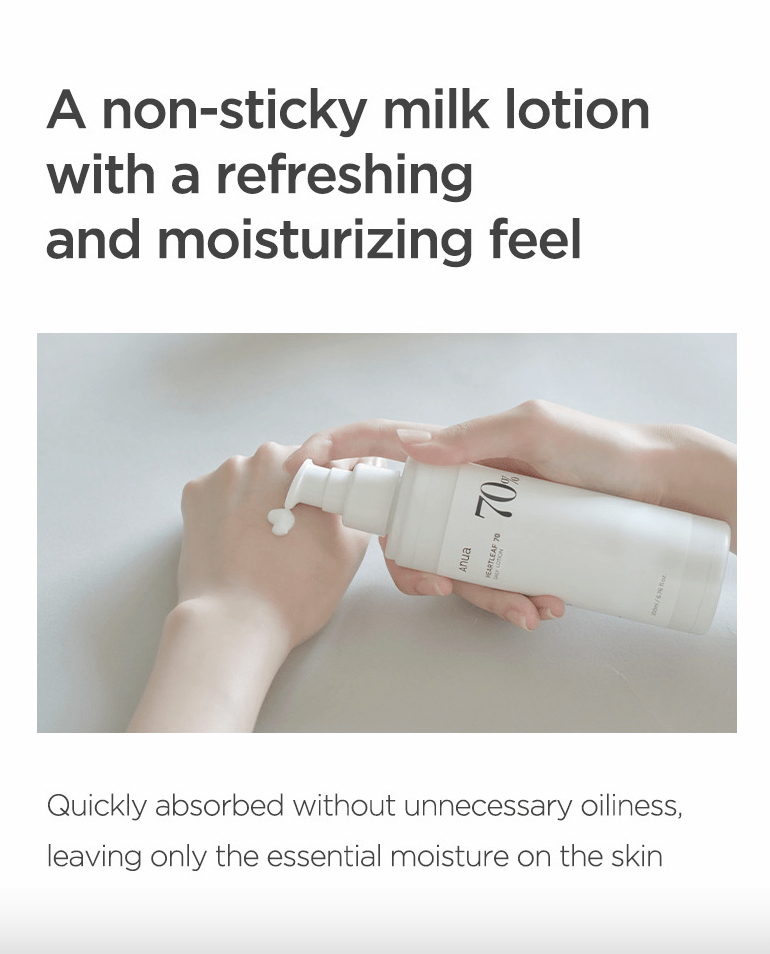 ANUA Heartleaf 70 Daily Lotion – Soothing & Hydrating Lotion for Soft, Balanced Skin - Korean Beauty KR
