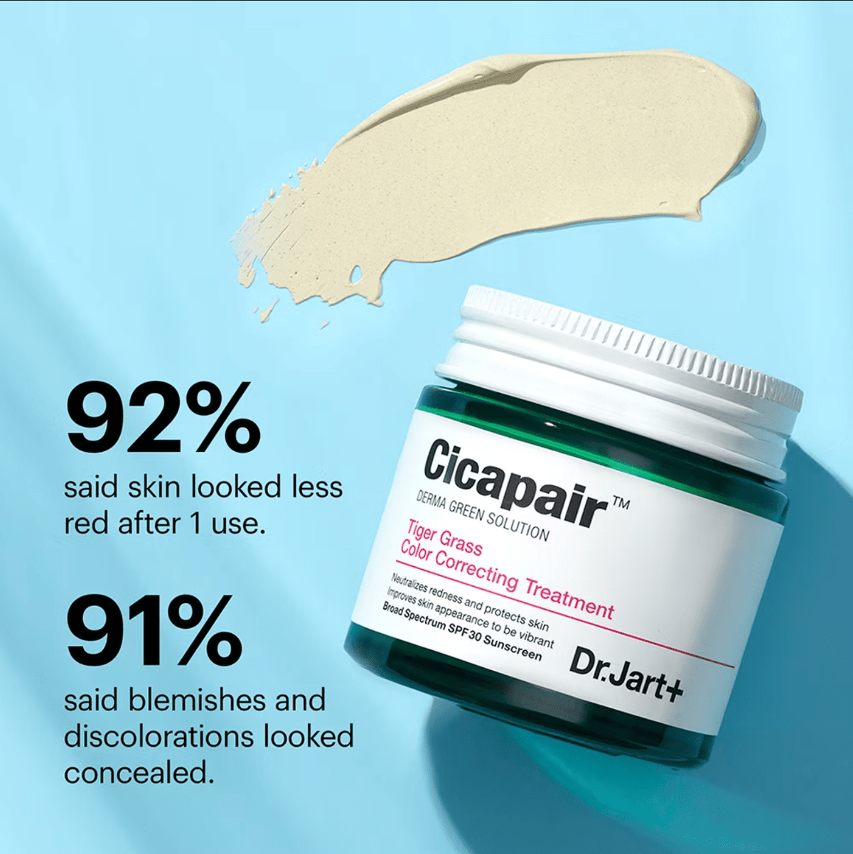 Dr.Jart Cicapair Tigergrass Color Correcting Treatment Cream – Redness - Reducing & Soothing Treatment for Even, Balanced Skin - Korean Beauty KR
