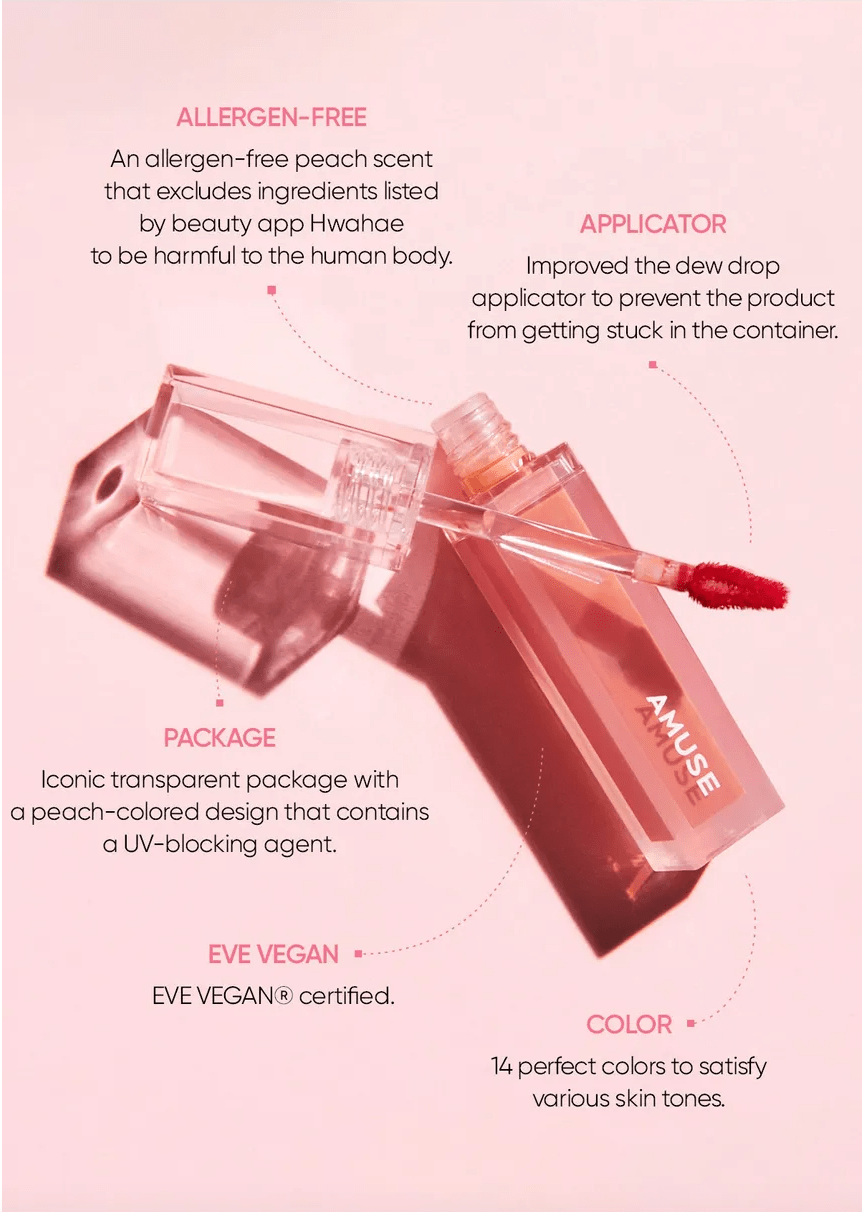 AMUSE Dew Tint – Hydrating Lip Tint for Fresh, Dewy Lips with Long - Lasting Color - Korean Beauty KR