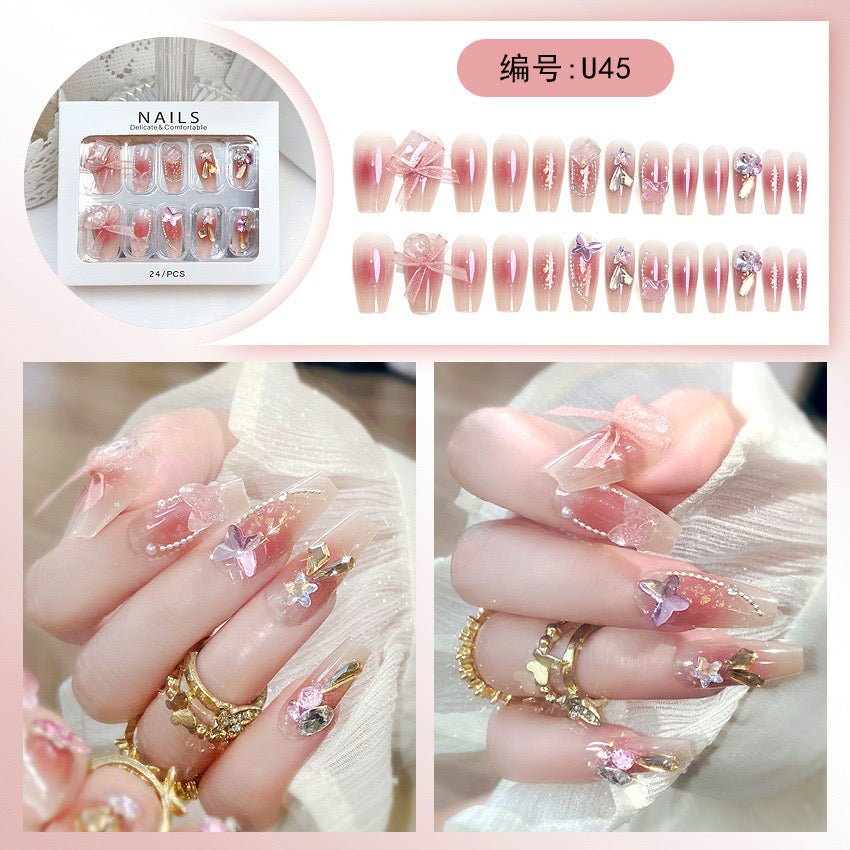 Diamond Press on Nails Glue on Kit for Women | Nail Glue & Tools Long Coffin Acrylic Nails Glossy 3D Bling Wedding Party Nails, Reusable Instant Manicure Full Cover Tips CQ
