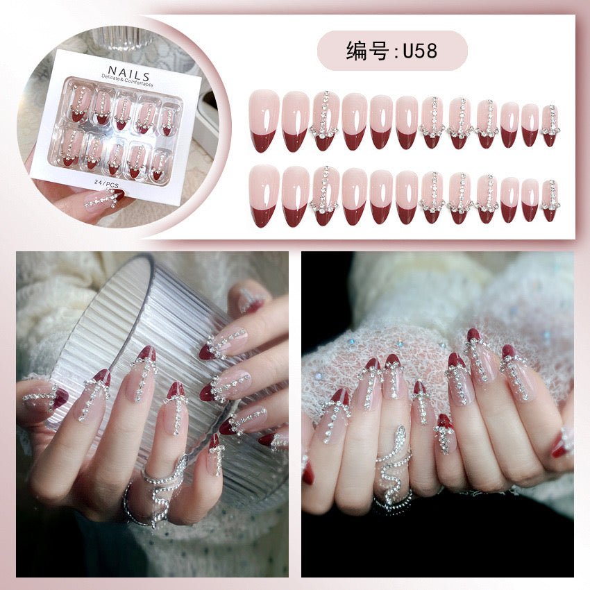 Diamond Press on Nails Glue on Kit for Women | Nail Glue & Tools Long Coffin Acrylic Nails Glossy 3D Bling Wedding Party Nails, Reusable Instant Manicure Full Cover Tips CQ
