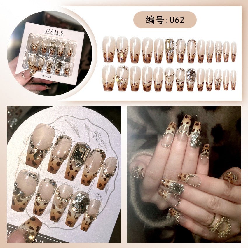 Diamond Press on Nails Glue on Kit for Women | Nail Glue & Tools Long Coffin Acrylic Nails Glossy 3D Bling Wedding Party Nails, Reusable Instant Manicure Full Cover Tips CQ