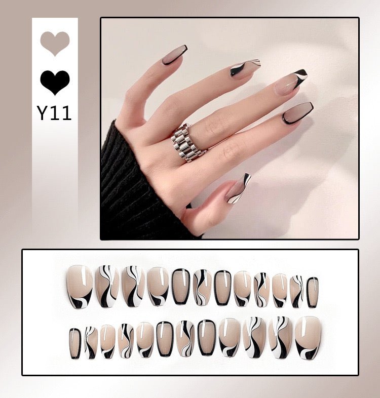 Siren Press on Nails Glue on Kit for Women | Nail Glue & Tools Extra Long Stiletto False Nails, Vampy Black Red Metallic Sharp Tips, Dangerous Glam Nail Art for Night Out CQ