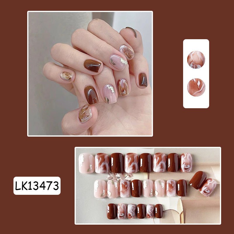 Brown Golden Press - On Nails | Glue On Nails for Women Gift | Nail Kit with Glue - Korean Beauty KR