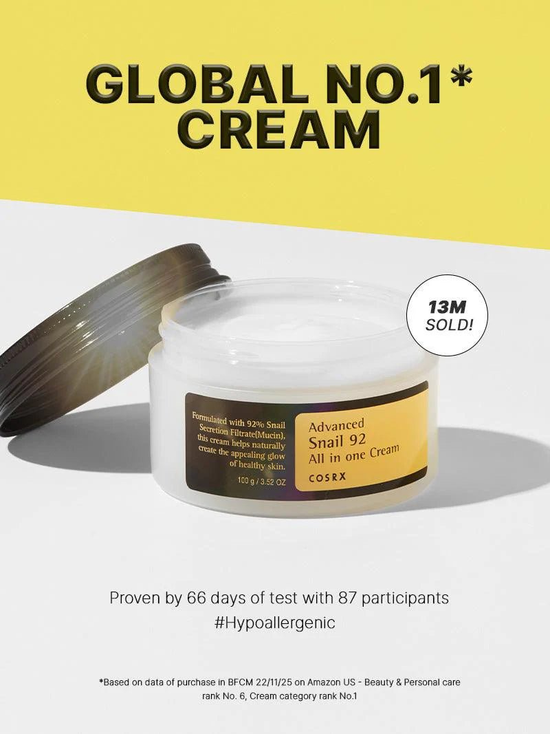 COSRX Advanced Snail 92 All In One Cream 100g – Hydrating & Repairing Cream for Smooth, Glowing Skin - Korean Beauty KR