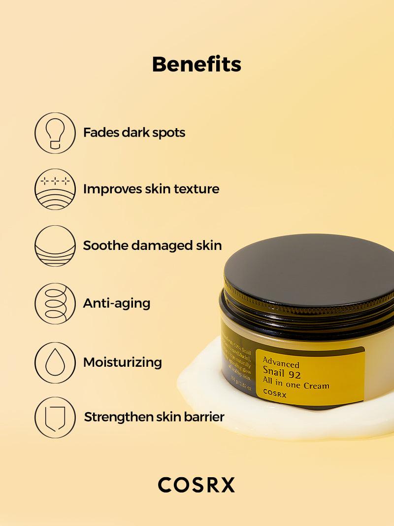COSRX Advanced Snail 92 All In One Cream 100g – Hydrating & Repairing Cream for Smooth, Glowing Skin - Korean Beauty KR