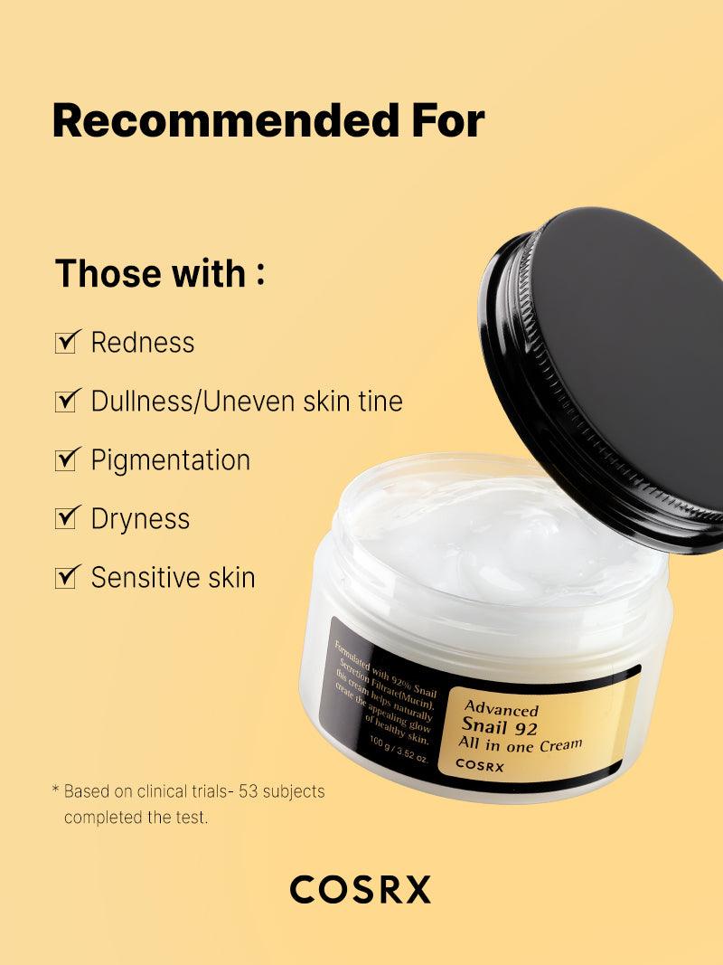 COSRX Advanced Snail 92 All In One Cream 100g – Hydrating & Repairing Cream for Smooth, Glowing Skin - Korean Beauty KR