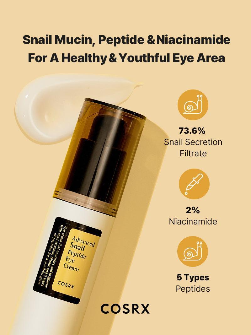 COSRX Advanced Snail Peptide Eye Cream 25ML – Anti - Aging & Hydrating Eye Cream for Dark Circles & Puffiness - Korean Beauty KR