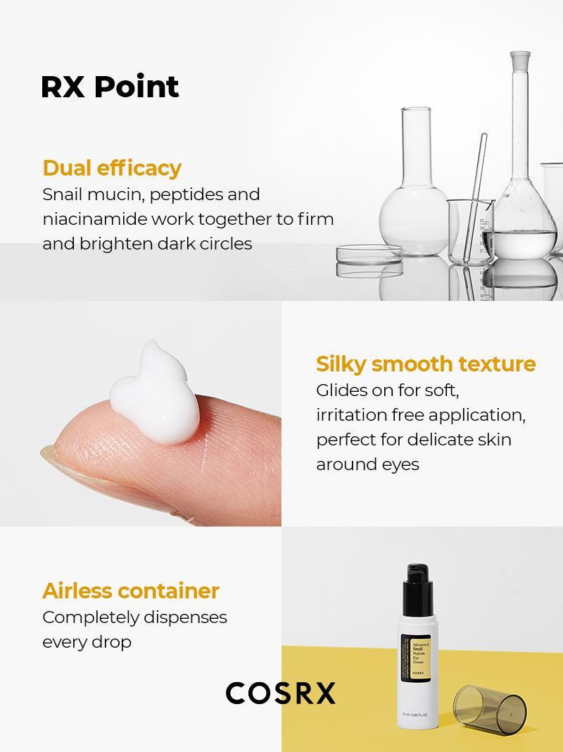 COSRX Advanced Snail Peptide Eye Cream 25ML – Anti - Aging & Hydrating Eye Cream for Dark Circles & Puffiness - Korean Beauty KR