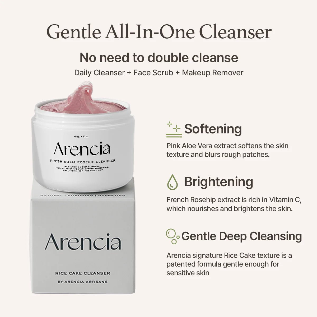 ARENCIA Fresh Rosehip Mochi Cleanser 120G - Korean Beauty KR