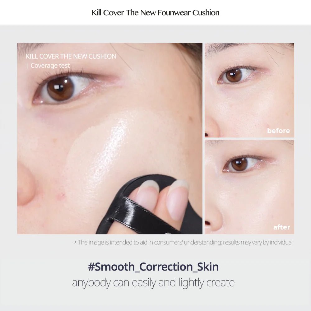 CLIO Kill Cover The New Founwear Cushion SPF50+ PA+++ (15gX2) – Full Coverage Cushion Foundation with High Sun Protection for Flawless, Long - Lasting Skin - Korean Beauty KR