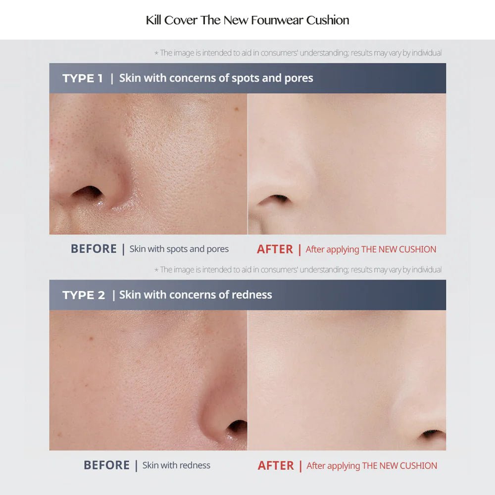 CLIO Kill Cover The New Founwear Cushion SPF50+ PA+++ (15gX2) – Full Coverage Cushion Foundation with High Sun Protection for Flawless, Long - Lasting Skin - Korean Beauty KR