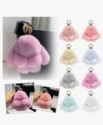 Cute Rabbit Bag Charm, Fluffy Hanging Plush, Adorable Laying Rabbit Keychain. - Korean Beauty KR